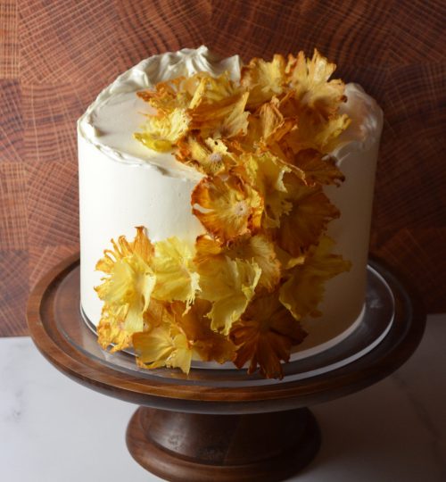 Apricot Cake Decorated with Dried Pineapple Flowers